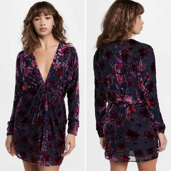 rag & bone Eloise Dress Floral Silk Mini Long Sleeve Purple Black Party Date - Picture 4 of 9